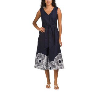 ANNE KLEIN Vanessa Border Print Midi Dress With Attached Sash